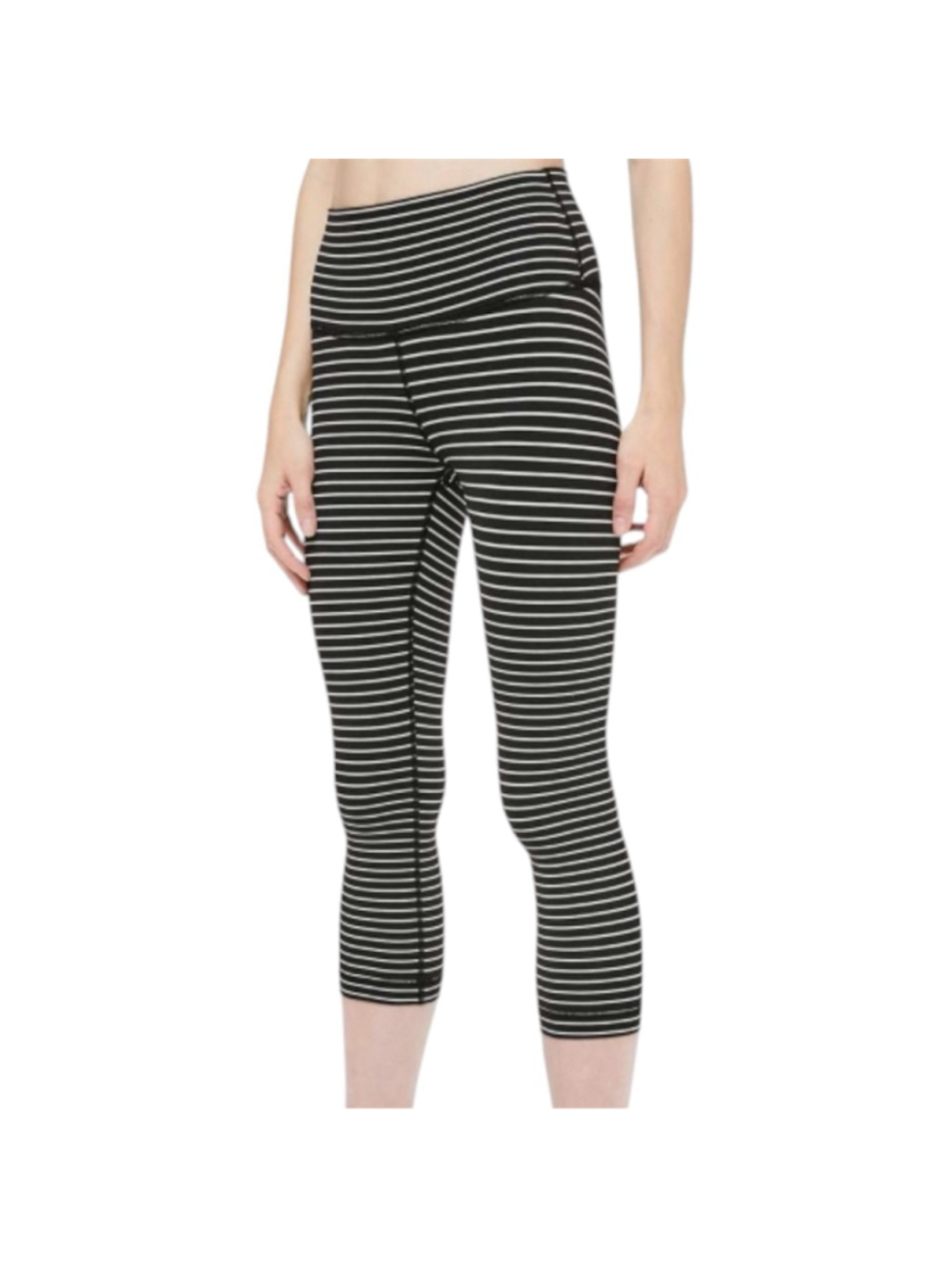 Lululemon Wunder Under Crop HR 21β in Parallel Stripe Black White Size 8